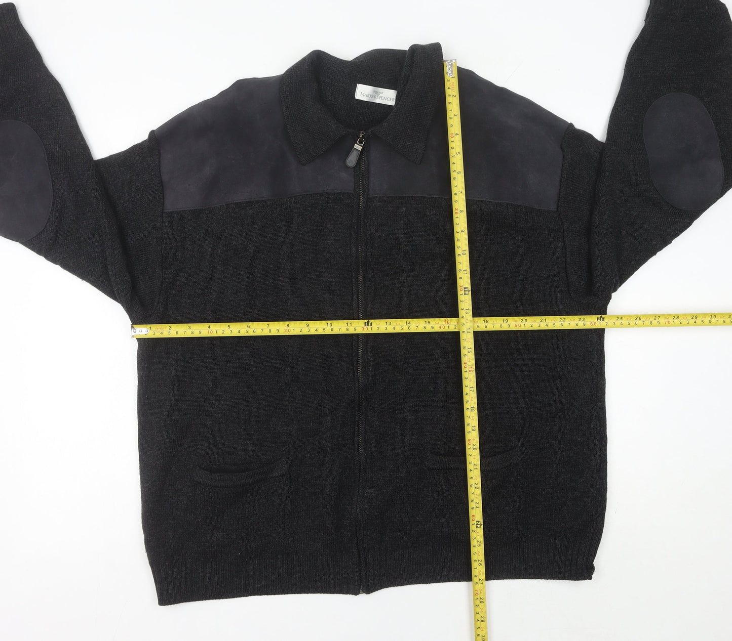 Marks and Spencer Men's Black Wool Blend Full Zip Jumper L