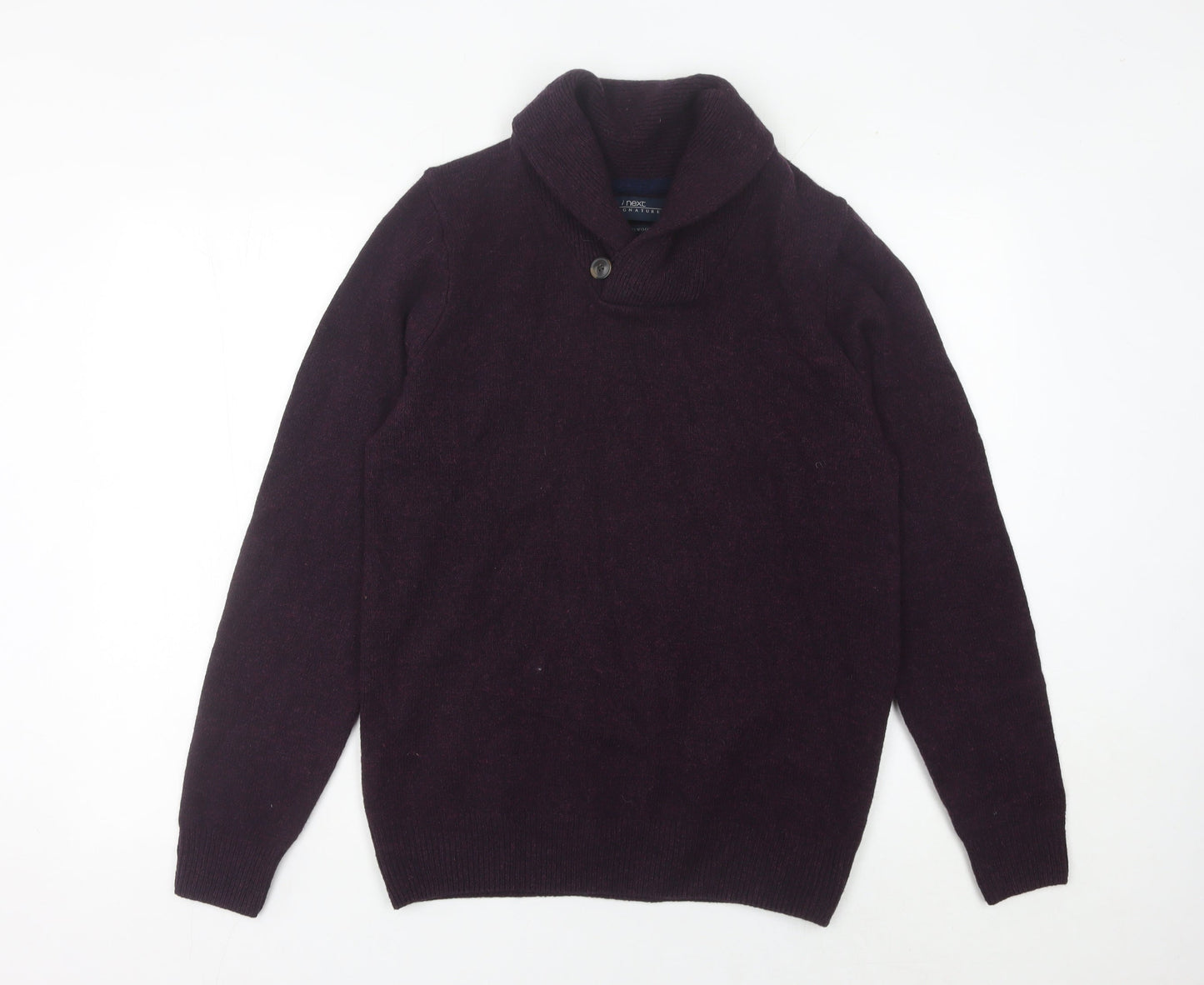 Next Men’s Purple Lambswool Collared Pullover Jumper Size M