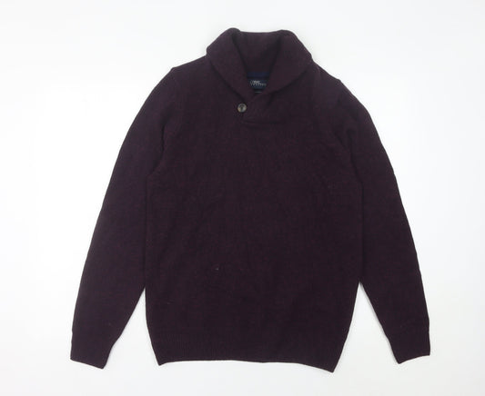 Next Men’s Purple Lambswool Collared Pullover Jumper Size M
