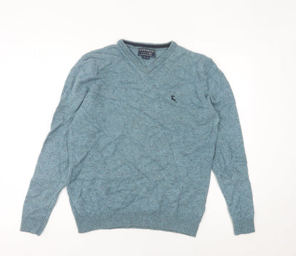 F&F Men’s Blue Lambswool V-Neck Jumper M Regular Fit Autumn Winter