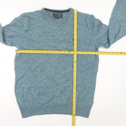 F&F Men’s Blue Lambswool V-Neck Jumper M Regular Fit Autumn Winter