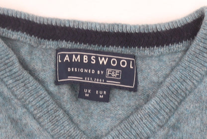 F&F Men’s Blue Lambswool V-Neck Jumper M Regular Fit Autumn Winter