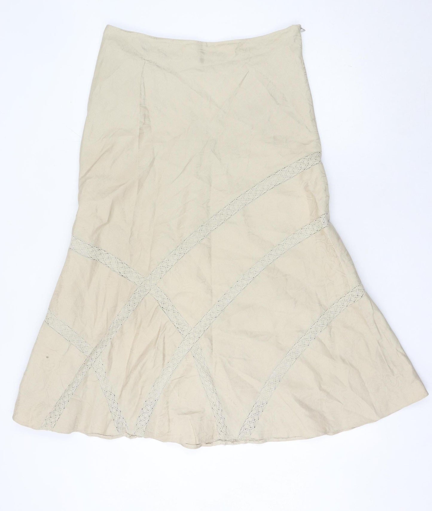 David Emanuel Womens Beige Size 14 A-Line Knee Length Skirt Lined