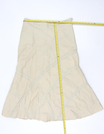 David Emanuel Womens Beige Size 14 A-Line Knee Length Skirt Lined