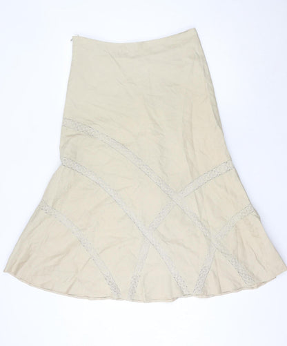 David Emanuel Womens Beige Size 14 A-Line Knee Length Skirt Lined
