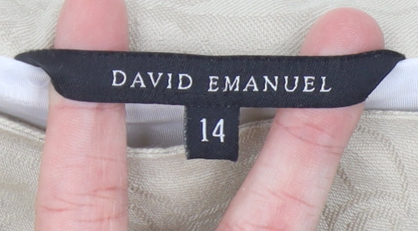 David Emanuel Womens Beige Size 14 A-Line Knee Length Skirt Lined