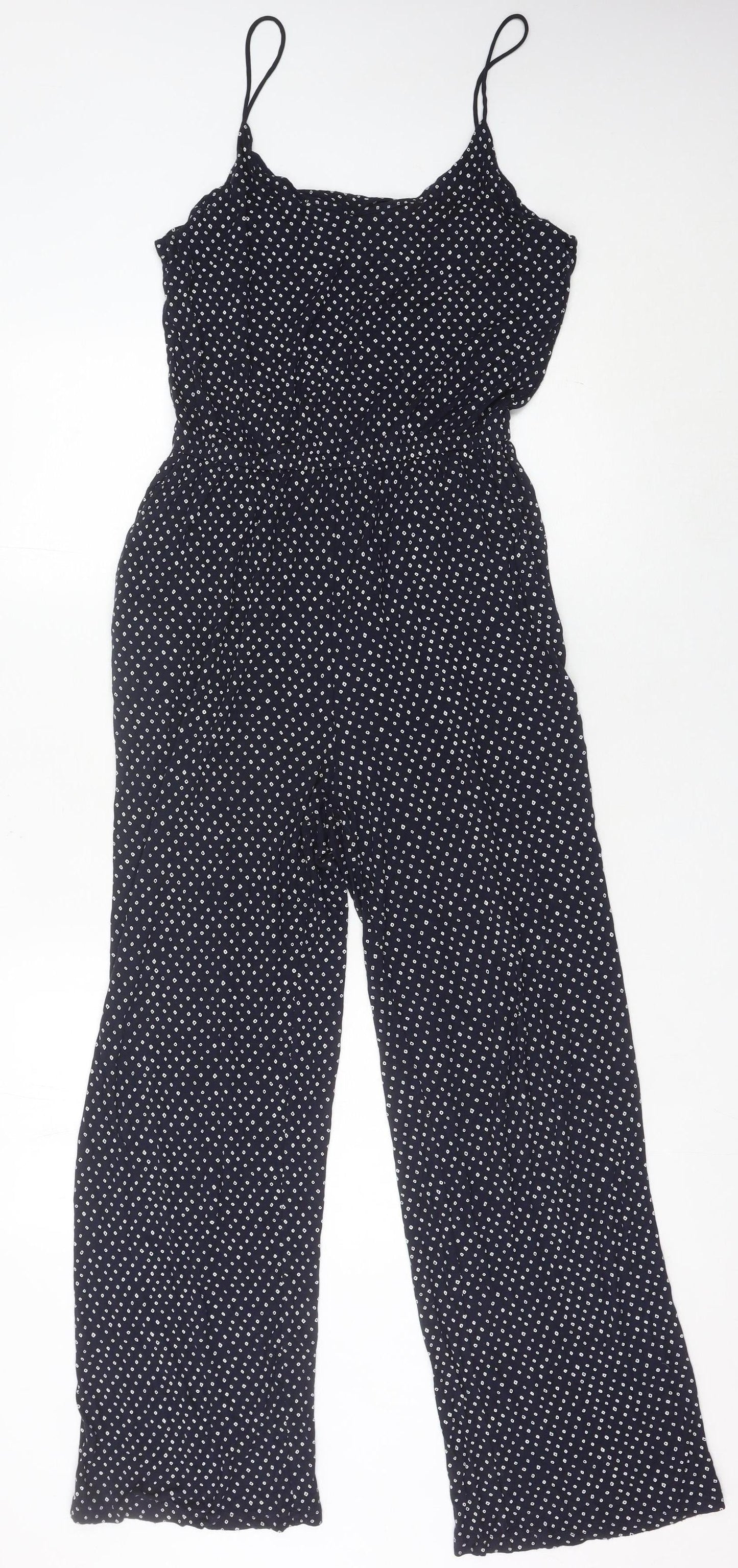 H&M Women’s Black Polka Dot Wide-Leg Viscose Jumpsuit Size 8