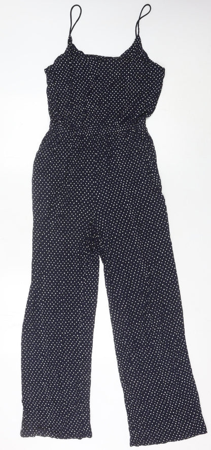 H&M Women’s Black Polka Dot Wide-Leg Viscose Jumpsuit Size 8