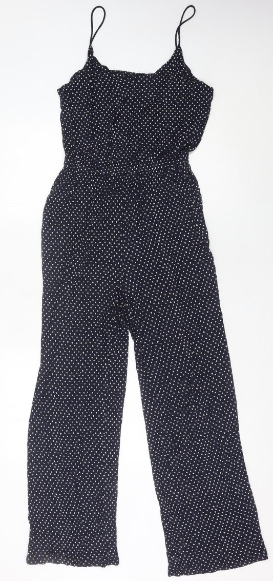 H&M Women’s Black Polka Dot Wide-Leg Viscose Jumpsuit Size 8