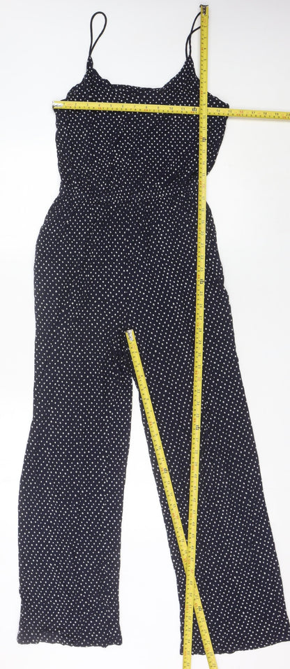 H&M Women’s Black Polka Dot Wide-Leg Viscose Jumpsuit Size 8