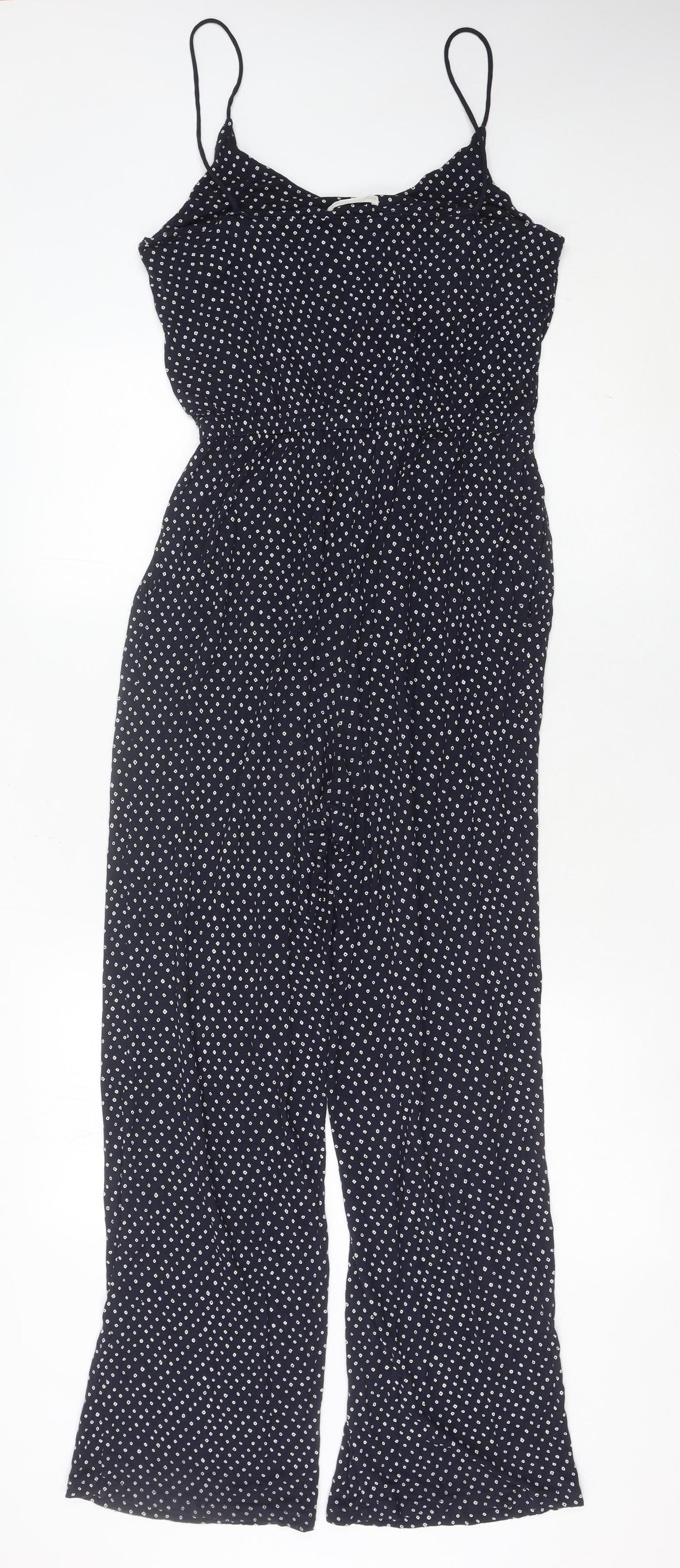 H&M Women’s Black Polka Dot Wide-Leg Viscose Jumpsuit Size 8