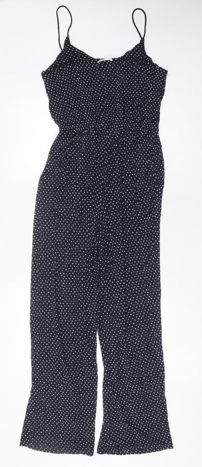 H&M Women’s Black Polka Dot Wide-Leg Viscose Jumpsuit Size 8