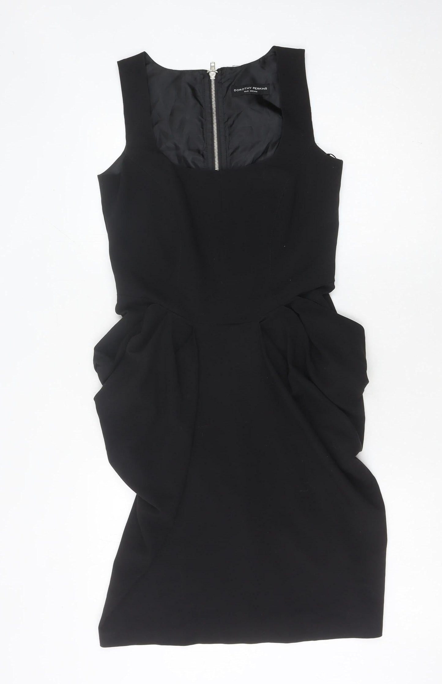 Dorothy Perkins Women’s Black Sheath Dress Size 10 Knee Length Ruched Zip
