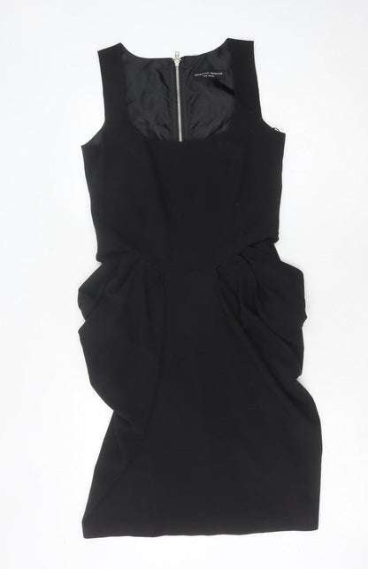 Dorothy Perkins Women’s Black Sheath Dress Size 10 Knee Length Ruched Zip