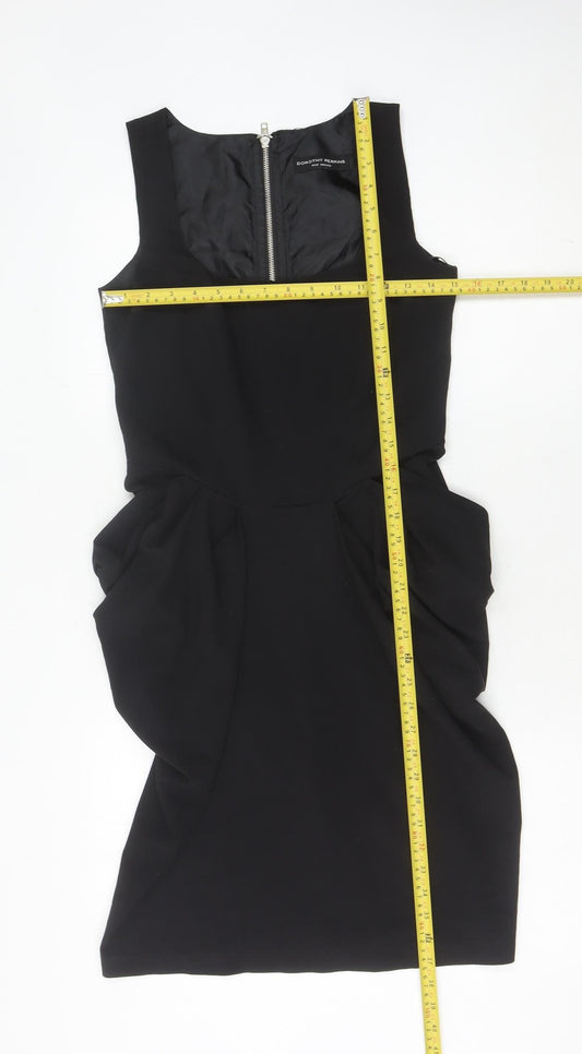 Dorothy Perkins Women’s Black Sheath Dress Size 10 Knee Length Ruched Zip