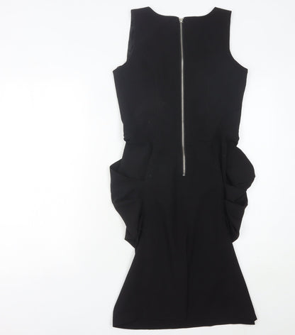Dorothy Perkins Women’s Black Sheath Dress Size 10 Knee Length Ruched Zip