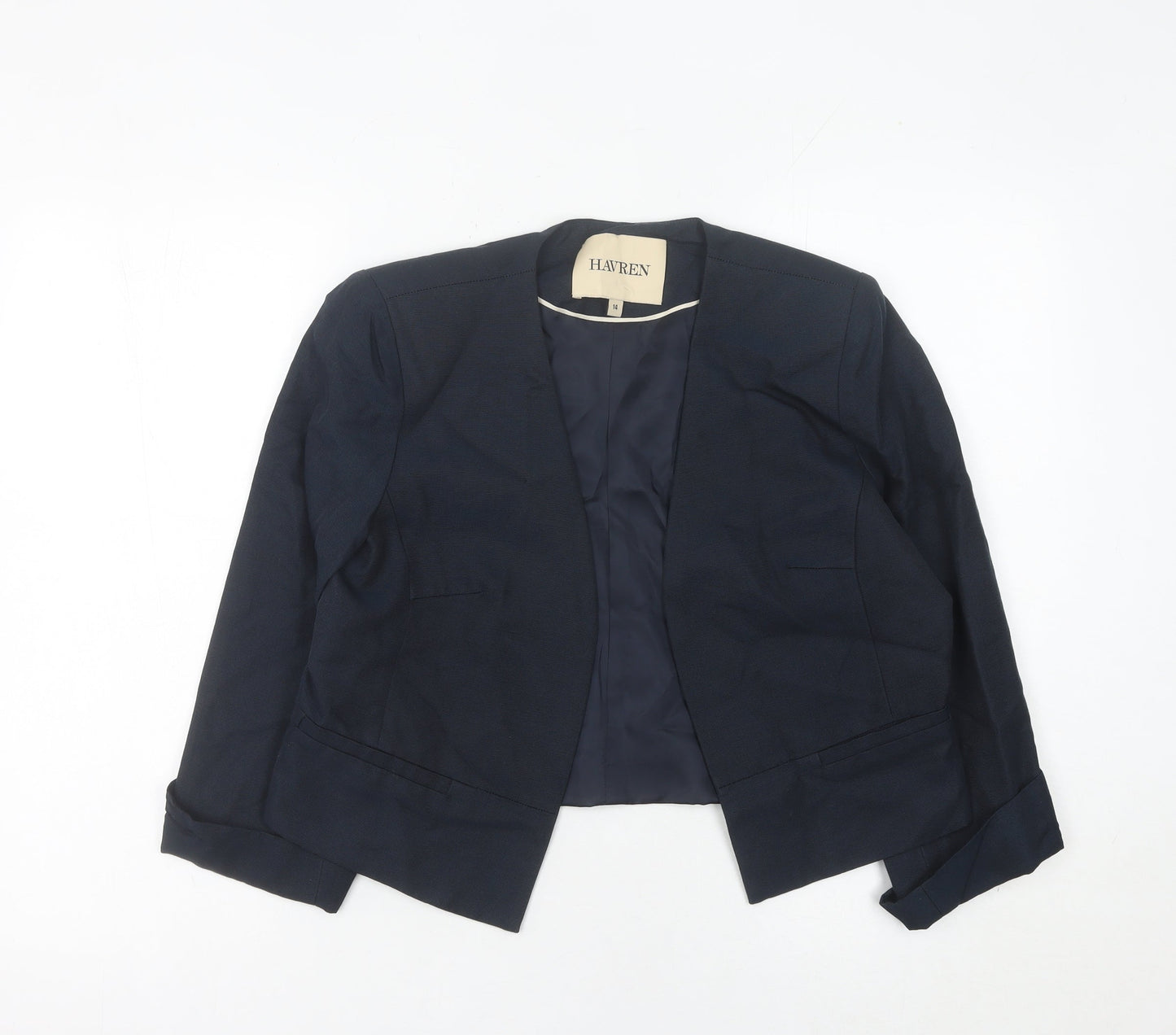 Havren Women's Blue Size 14 Short Blazer Jacket Shawl Lapel Workwear