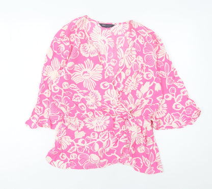 Womens UK Size 10 Marks and Spencer Pink Wrap Blouse