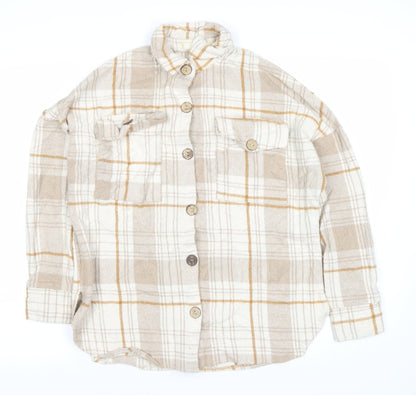 Carolina Women’s Beige Plaid Button-Up Shirt Size 2 Long Sleeve Woven