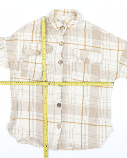 Carolina Women’s Beige Plaid Button-Up Shirt Size 2 Long Sleeve Woven