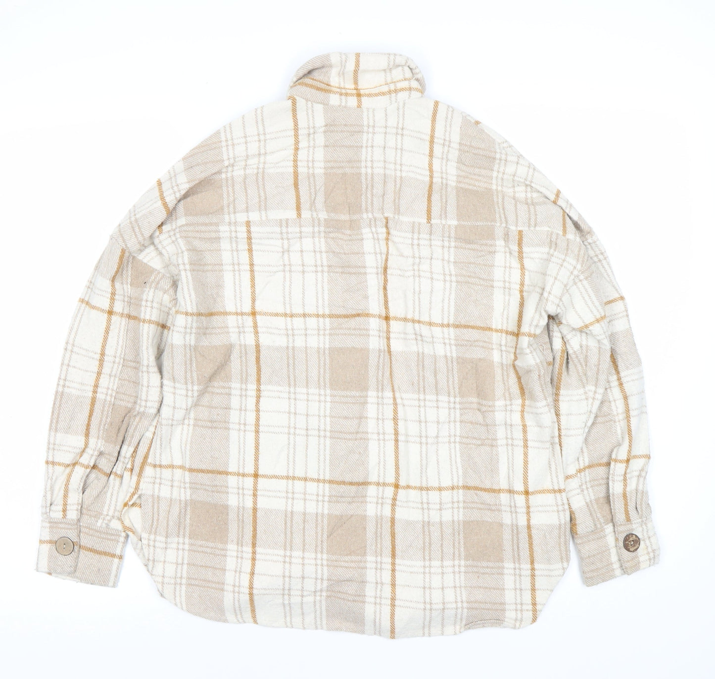 Carolina Women’s Beige Plaid Button-Up Shirt Size 2 Long Sleeve Woven