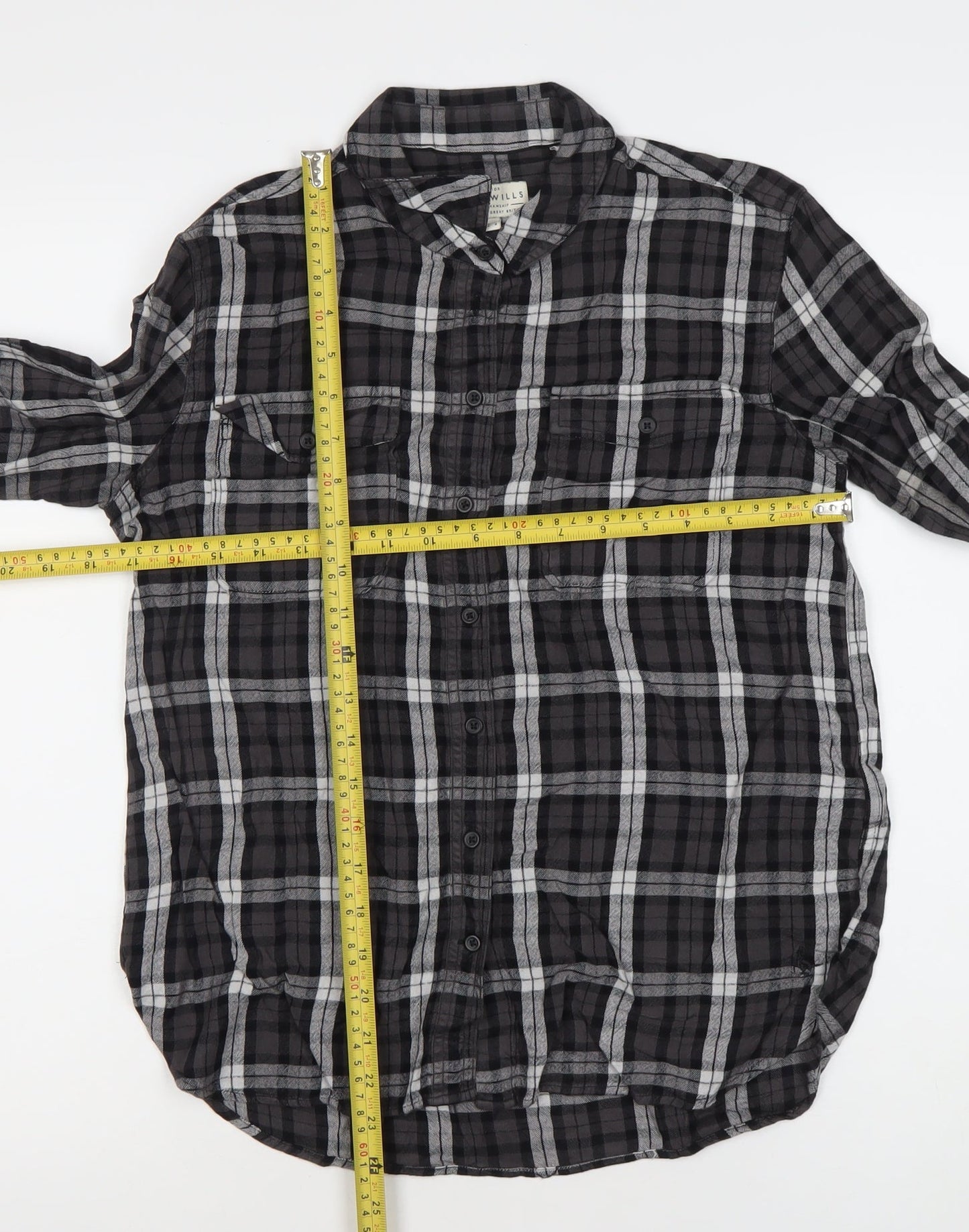 Jack Wills Womens Black Plaid Long Sleeve Button-Up Shirt UK 12