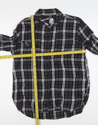 Jack Wills Womens Black Plaid Long Sleeve Button-Up Shirt UK 12