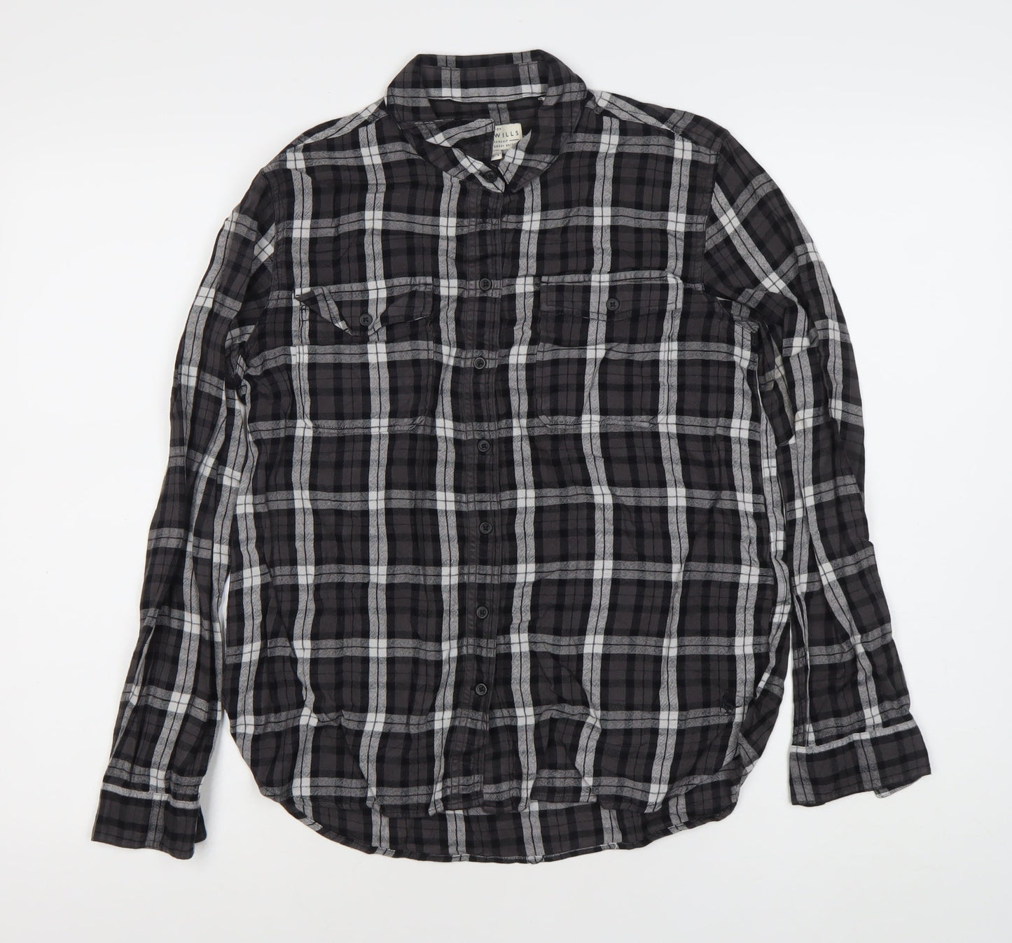 Jack Wills Womens Black Plaid Long Sleeve Button-Up Shirt UK 12