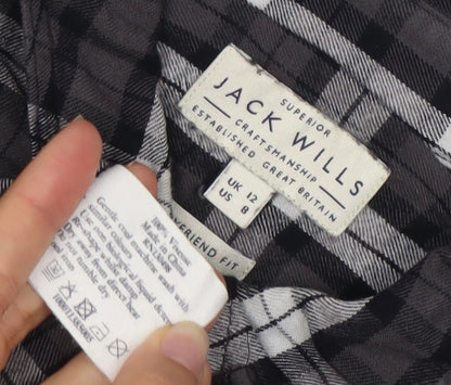 Jack Wills Womens Black Plaid Long Sleeve Button-Up Shirt UK 12