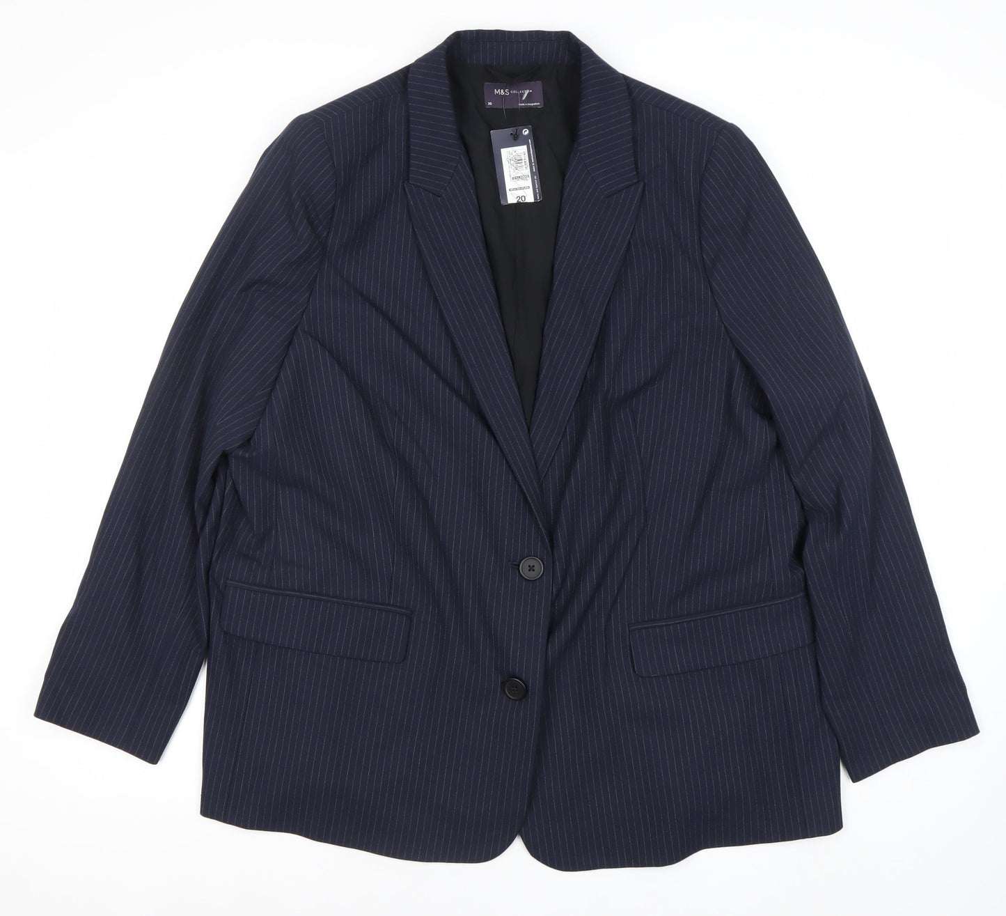 Marks and Spencer Women’s Blue Pinstripe Blazer Size 20 Regular Fit