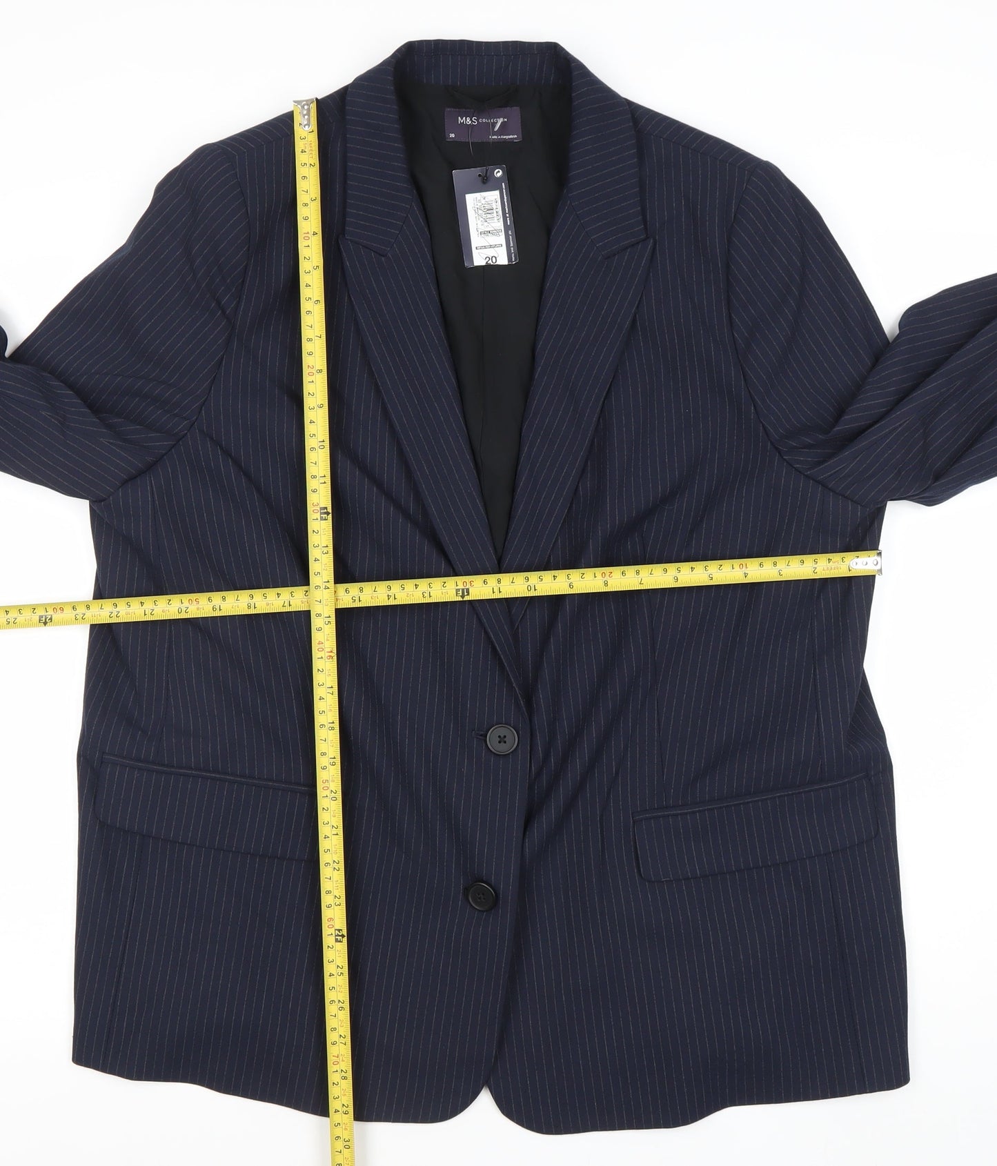 Marks and Spencer Women’s Blue Pinstripe Blazer Size 20 Regular Fit