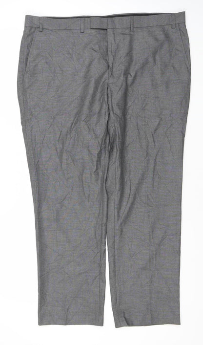Marks and Spencer Men's Grey Regular Fit 40W 29L Straight Leg Trousers