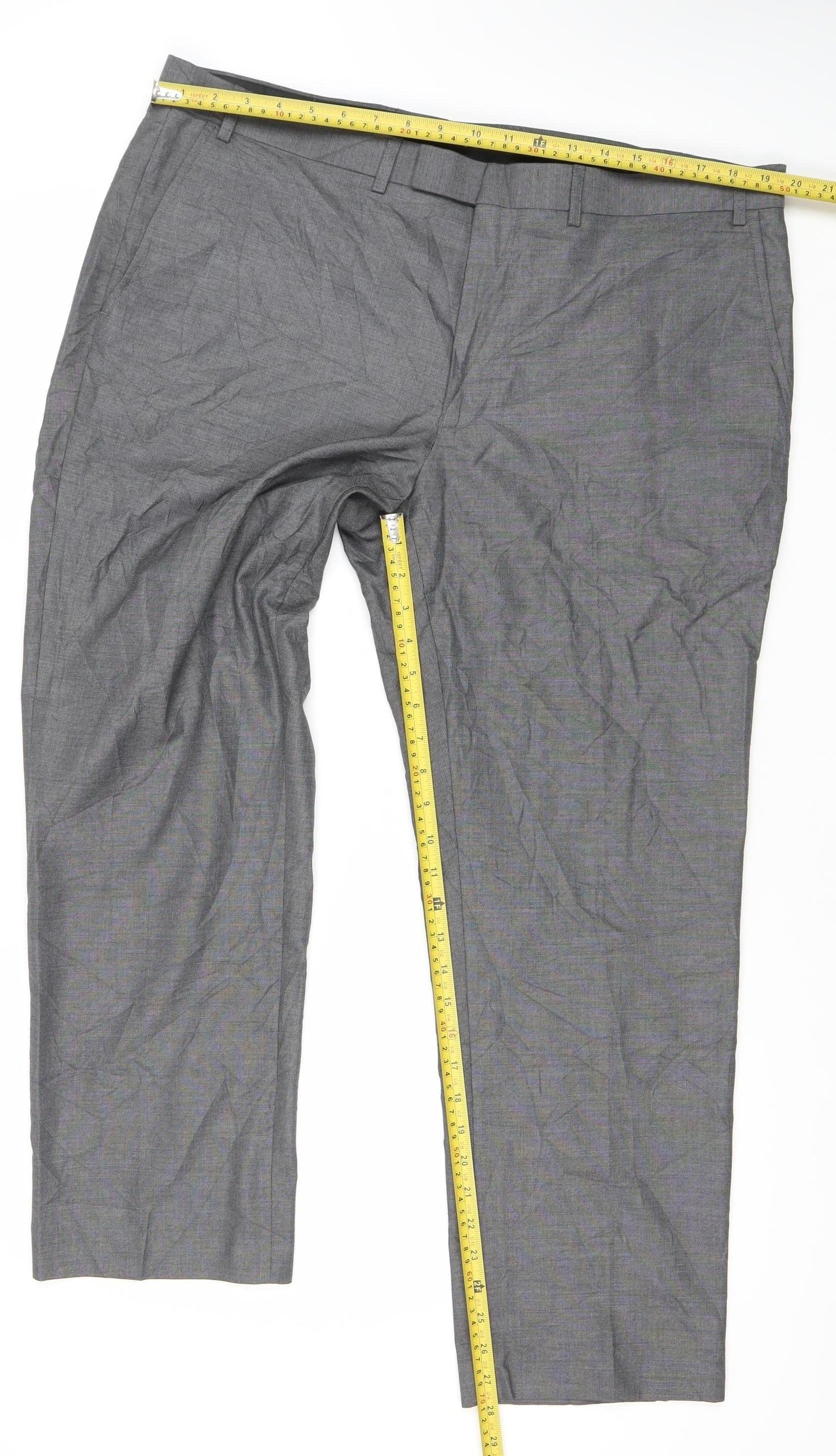 Marks and Spencer Men's Grey Regular Fit 40W 29L Straight Leg Trousers