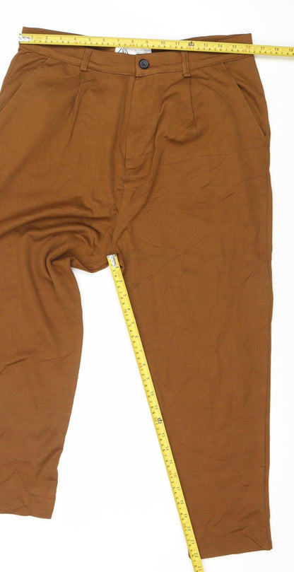 Zara Women’s Brown Linen Blend Tapered Chino Trousers L