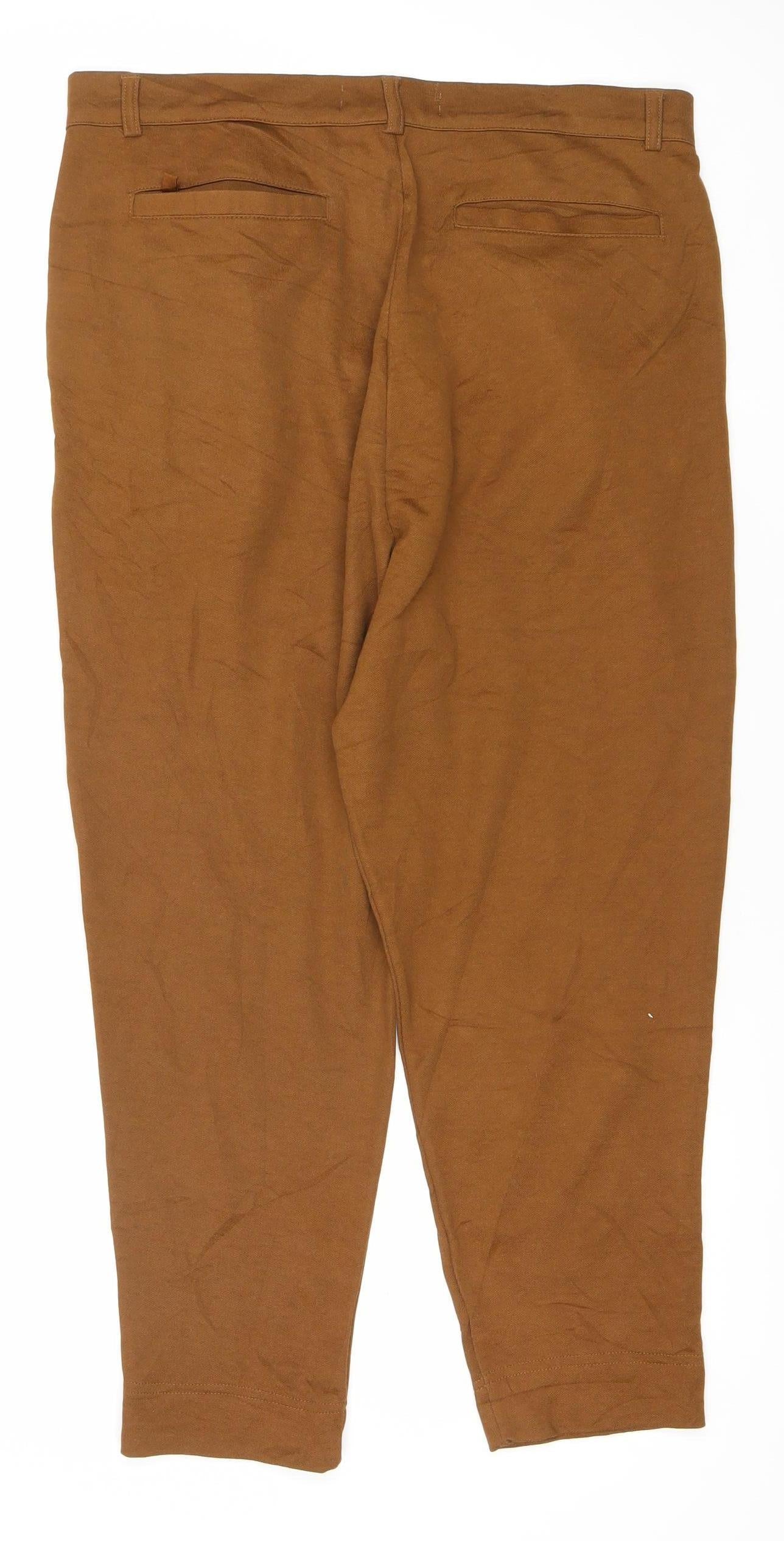 Zara Women’s Brown Linen Blend Tapered Chino Trousers L