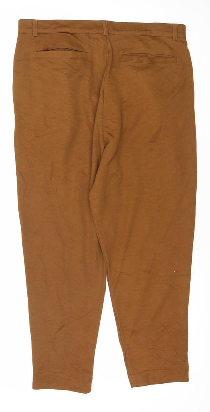 Zara Women’s Brown Linen Blend Tapered Chino Trousers L