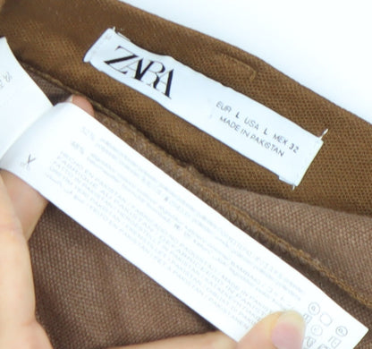 Zara Women’s Brown Linen Blend Tapered Chino Trousers L