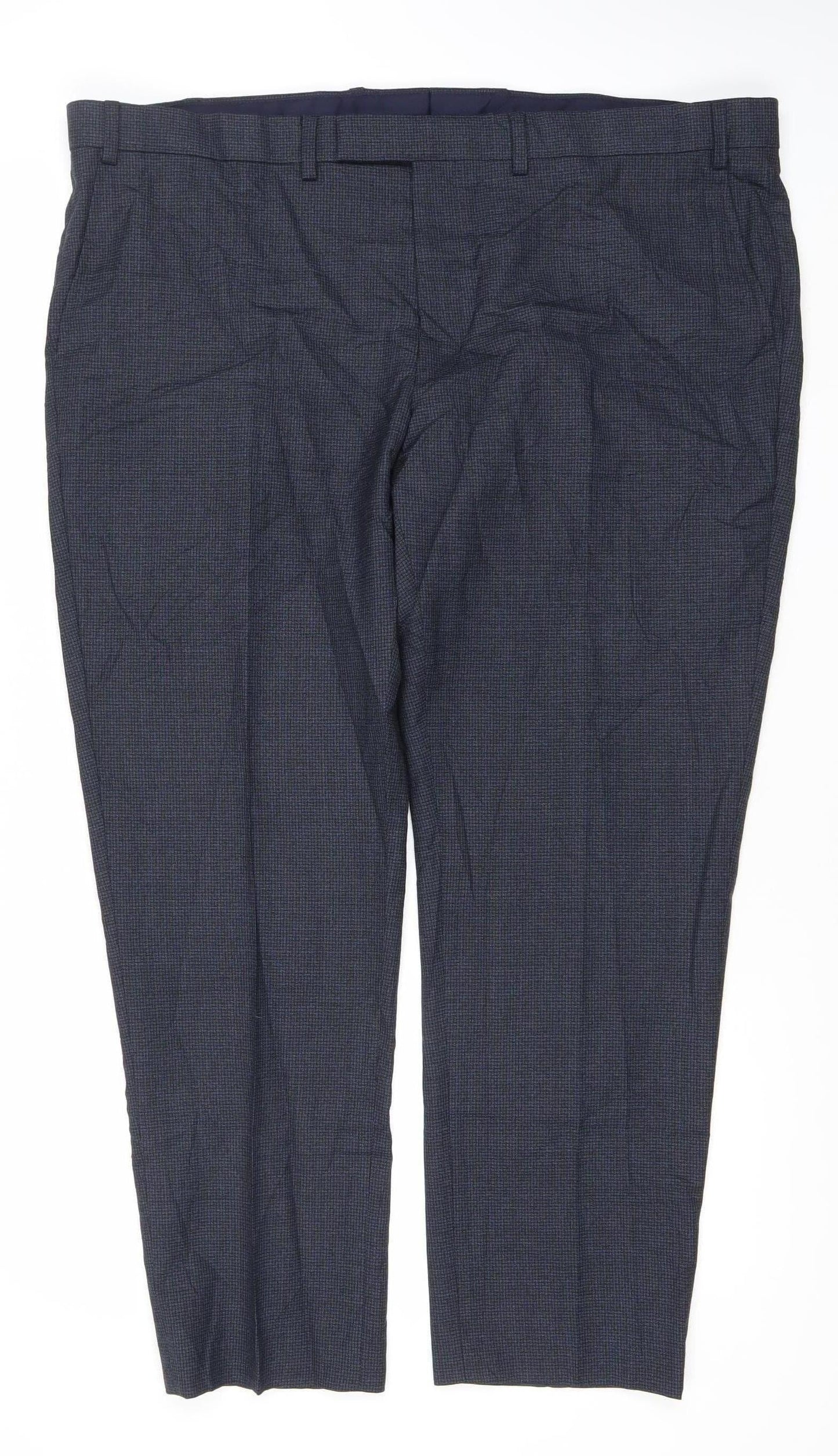 Marks and Spencer Men's Blue Check Wool Dress Pants 42W 29L Regular Fit