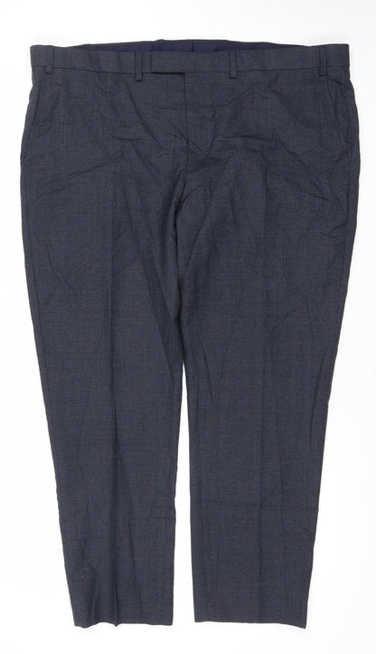 Marks and Spencer Men's Blue Check Wool Dress Pants 42W 29L Regular Fit