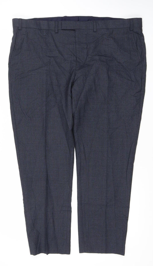 Marks and Spencer Men's Blue Check Wool Dress Pants 42W 29L Regular Fit