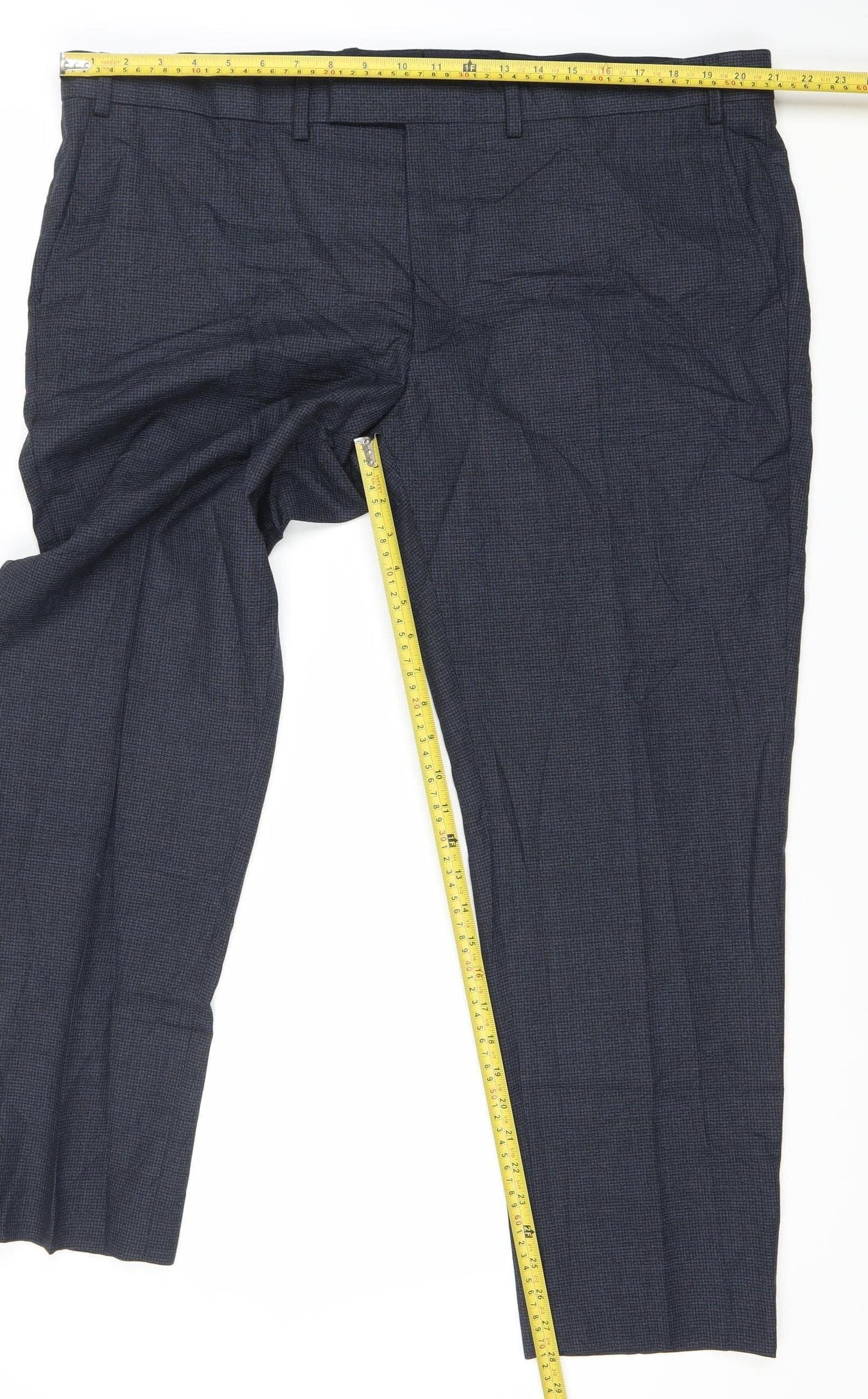 Marks and Spencer Men's Blue Check Wool Dress Pants 42W 29L Regular Fit