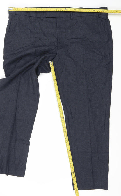 Marks and Spencer Men's Blue Check Wool Dress Pants 42W 29L Regular Fit