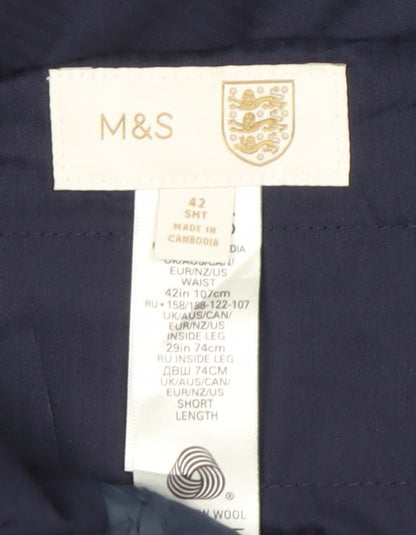 Marks and Spencer Men's Blue Check Wool Dress Pants 42W 29L Regular Fit