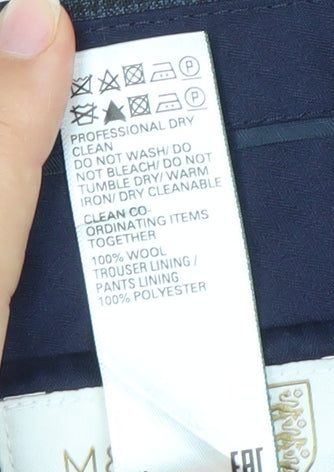 Marks and Spencer Men's Blue Check Wool Dress Pants 42W 29L Regular Fit