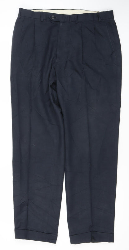 Marks and Spencer Men's Blue 36W 33L Regular Fit Dress Pants