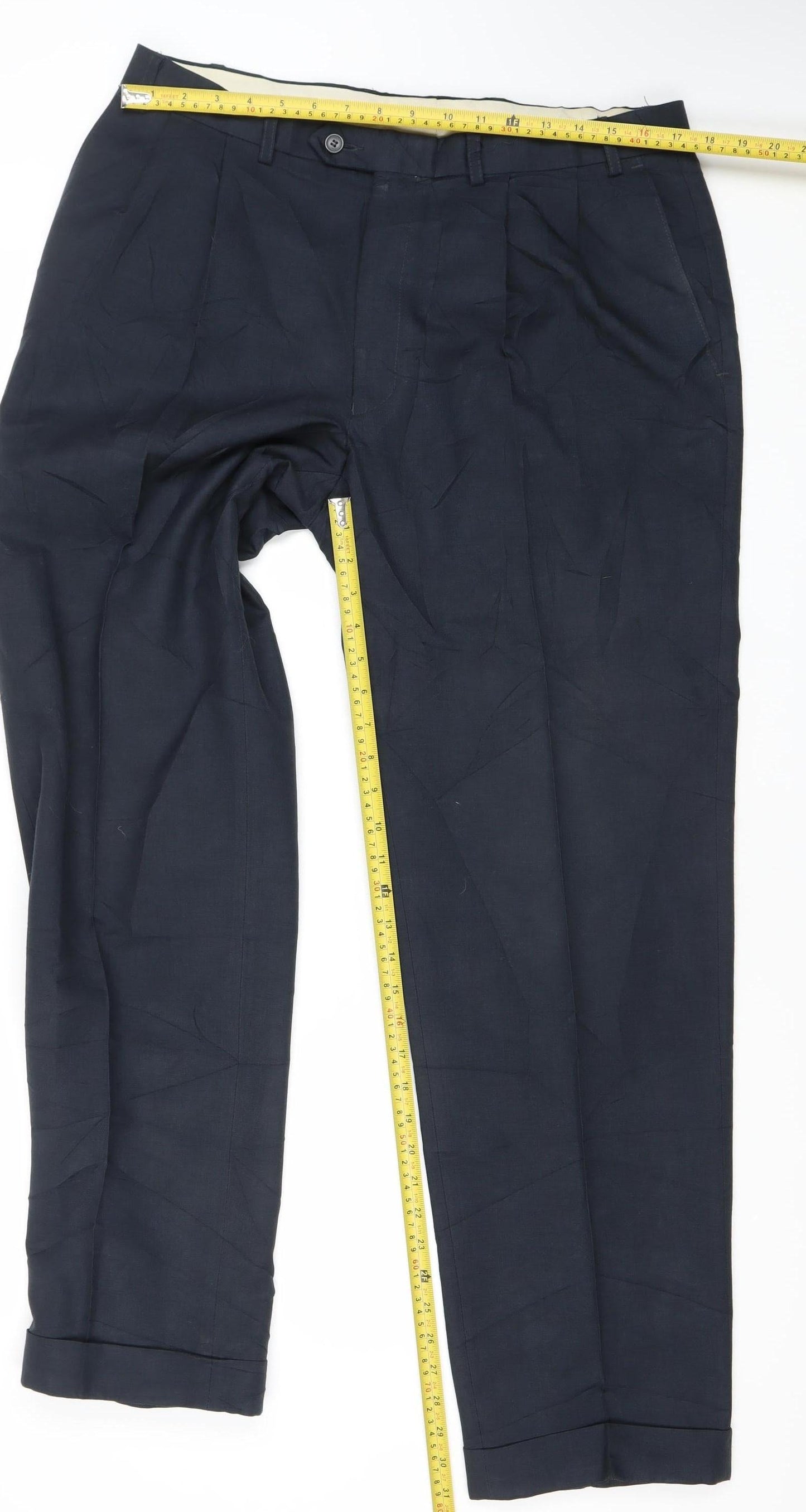 Marks and Spencer Men's Blue 36W 33L Regular Fit Dress Pants