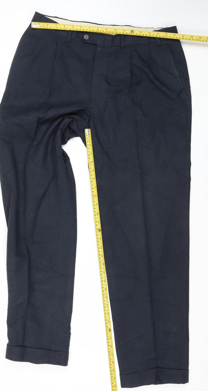 Marks and Spencer Men's Blue 36W 33L Regular Fit Dress Pants