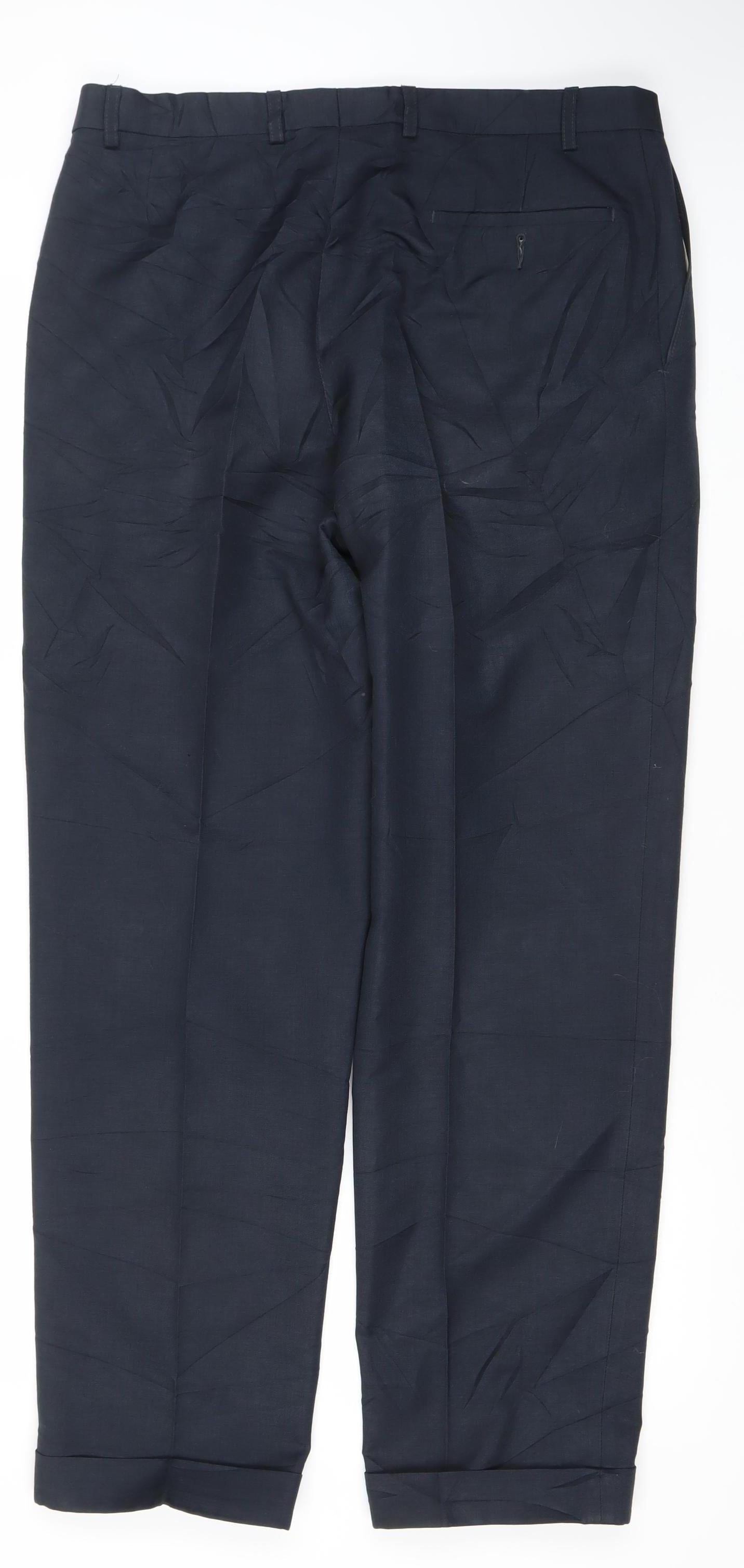 Marks and Spencer Men's Blue 36W 33L Regular Fit Dress Pants