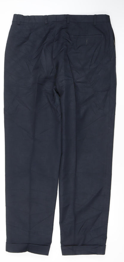 Marks and Spencer Men's Blue 36W 33L Regular Fit Dress Pants