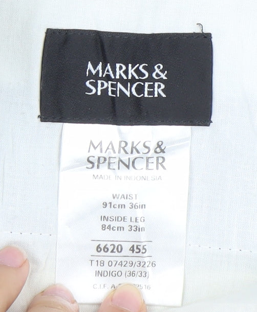 Marks and Spencer Men's Blue 36W 33L Regular Fit Dress Pants